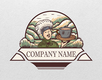 Coffeeshop vintage logo design with sketch illustration