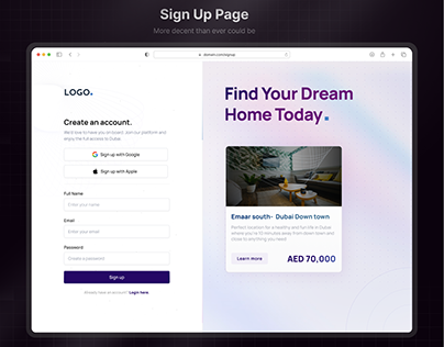 Sign up page in a light theme