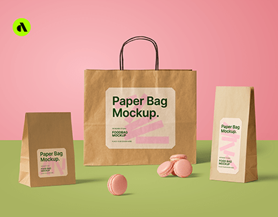 Paper Bag Mockup With Other Food Packaging Items