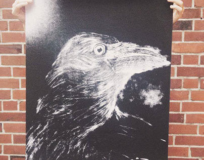 Scratched raven on cardboard Poster A1