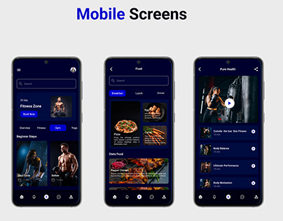 Fitness mobile app UI screens