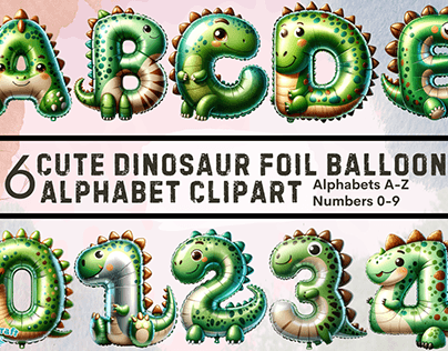 Cute Dinosaur Foil Balloon Alphabet Clipart