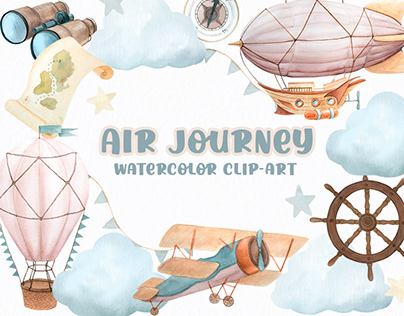 Watercolor clip art. Air travel