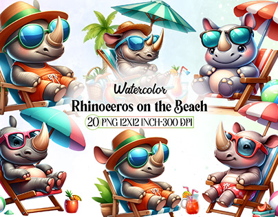 Cute Rhinoceros on the Beach Sublimation