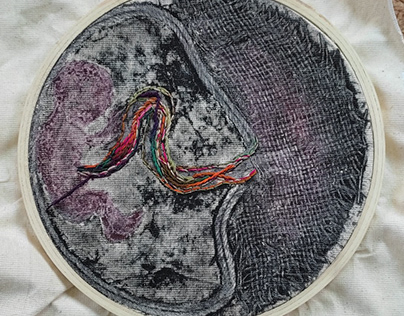 Embroidery on collagraph printmaking
