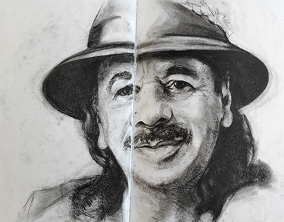 Carlos Santana Charcoal drawing on Fabriano sketchbook
