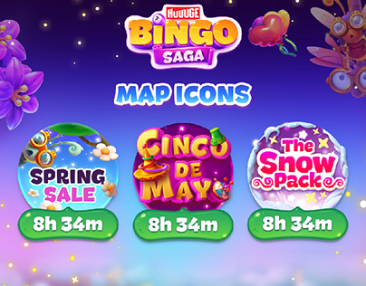 Map icons for Huuuge Bingo Saga