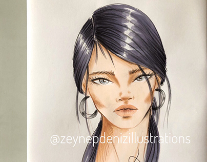 Stylized face drawings/marker rendering