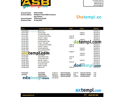 New Zealand ASB bank statement template Word PDF