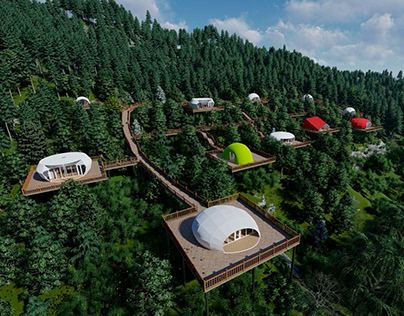 Glamping Resort Idea - Colorful Glamping Pods by Water