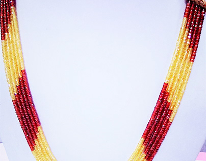 Red and Yellow Shaded Cubic Zirconia Beads Necklace