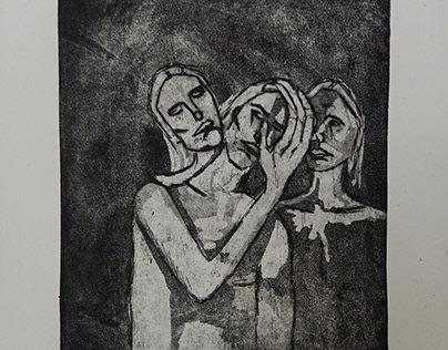 intaglio print- three women.