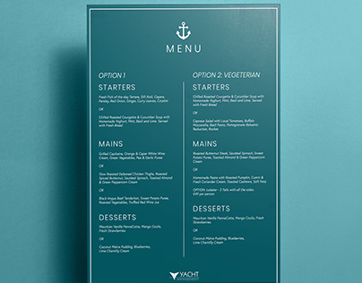 Menu for Yacht