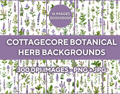 Cottagecore Botanical Herb Floral Patterns Collection