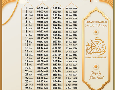 Ramadan Fasting timetable design.