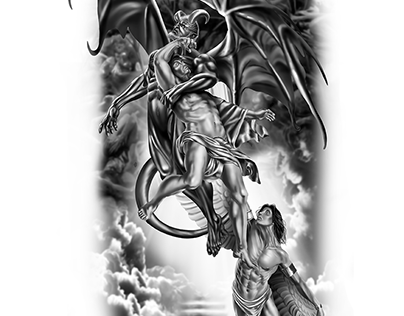 Devil and angel custom realism tattoo design