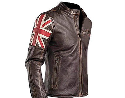New Biker Vintage Moto UK Flag Leather Jacket
