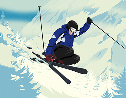 Skiing on Snow Mountains Poster
