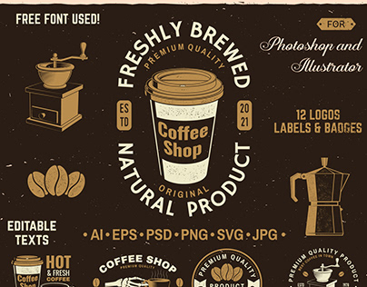 12 Coffee Shop Badges/Logos Templates