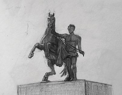 Rider with a horse in Kuzminsky Park