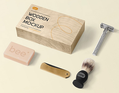 Free Wooden Box with Soap Mockup PSD Template