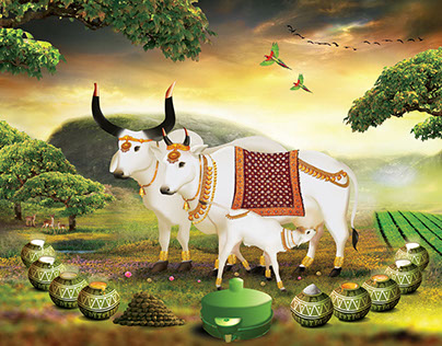 A Holy Cow Family Matt painting for ISKCON