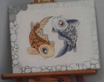 Yin Yang Koi Fish Acrylic Painting
