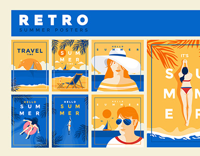 Retro Flat Design Summer poster template