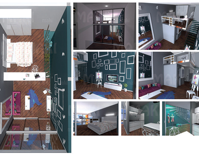 3D Interior Design and rendering of Studio Aprtment