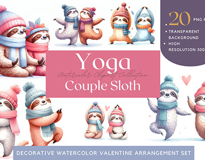 Adorable Couple Sloth Various Yoga Poses, Valentine