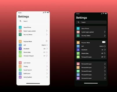 Setting page design normal and dark mode