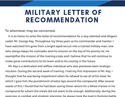 Military Letter of Recommendation Sample