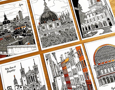 Lyon City - collection of rotring illustrations