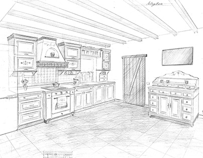 Sketch "Country house Kitchen" & Realization