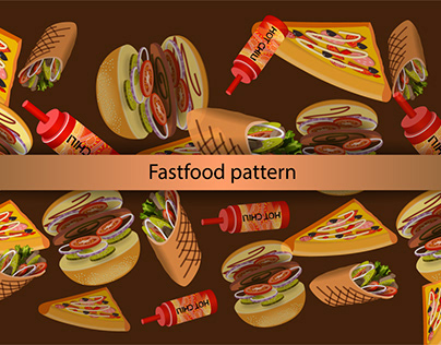 A pattern of a hamburger hot dog and a cup of coffee