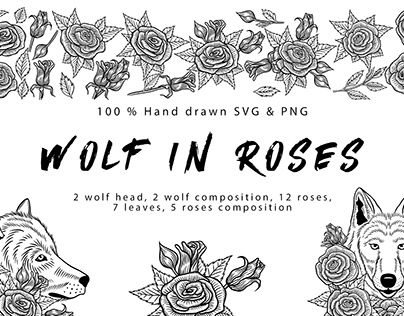 wolf in roses