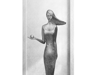 Lady with an apple - metal sculpture limited edition