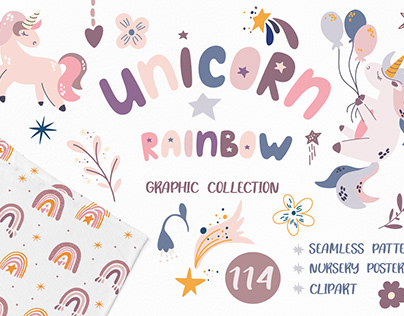 Unicorn Rainbow Clipart& Patterns