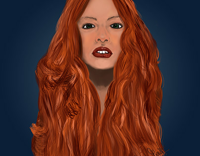 Red hair woman painting