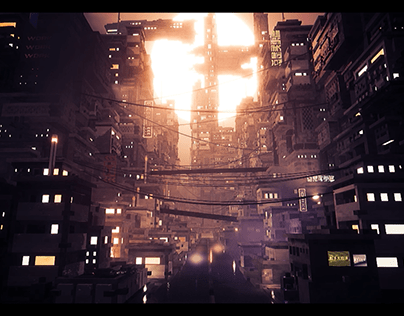 Cyberpunk city - Voxelart animated scene