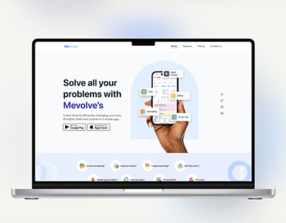 Mevolve Website and Todo App Design, Landing page