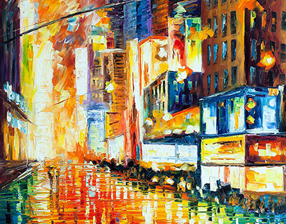 TIMES SQUARE AT NIGHT — oil painting on canvas