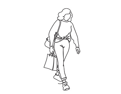 Girl walking With Bags Single Line Art