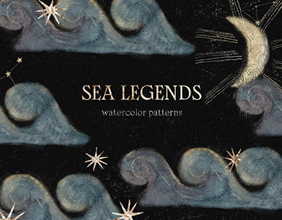 Sea Legends. Watercolor patterns.