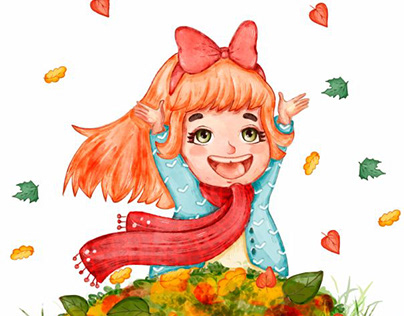 Little girl in a pile of leaves