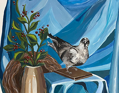Acrylic Decorative Still-Life "Pigeon on the Turquoise"