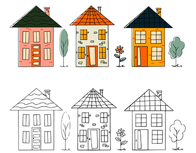 Cute houses in doodle style