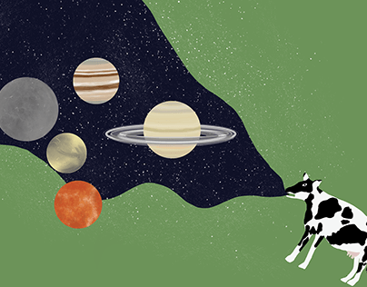 Illustration of a cow making up the universe