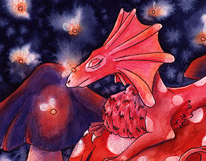 Sleeping dragons. Calendar Illustration. Watercolor art