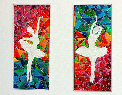 Stain Glass Panel-Polygonal Art Dancing Girl.